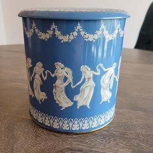 Wedgwood Style Round Tin, Blue and White